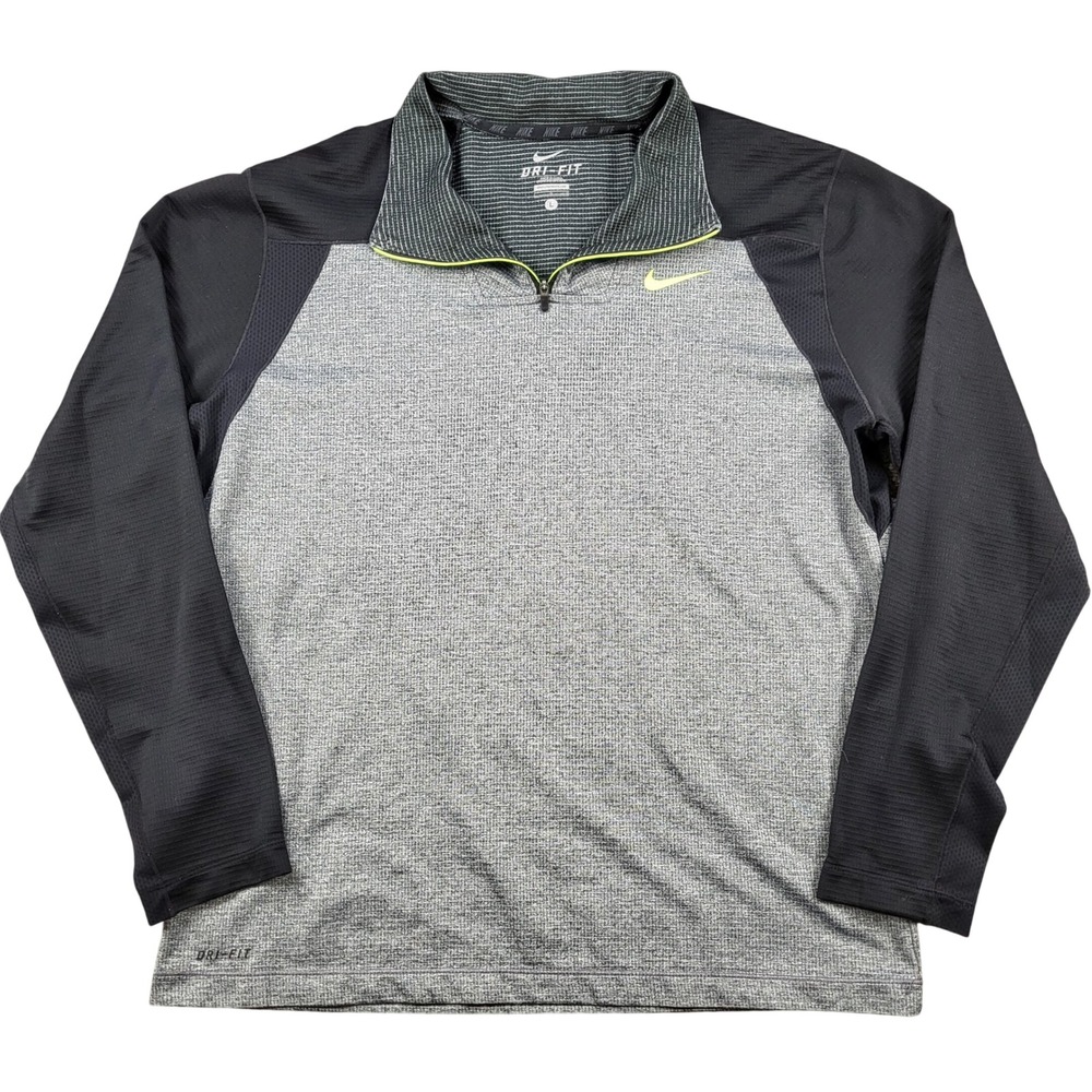 Nike Mens Dri-FIT 1/4 Zip Pullover Gray Black Running Training Large